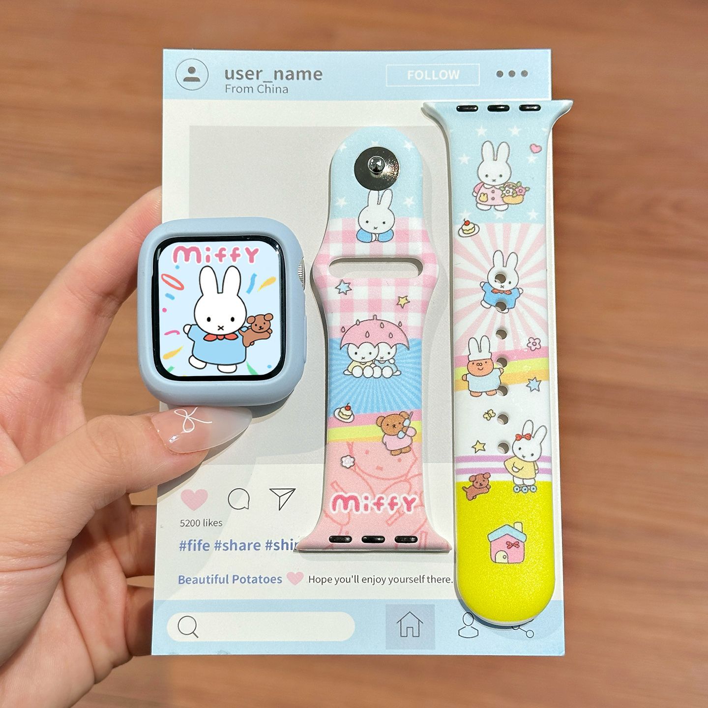 Apple Smartwatch Accessories - ドーパミンカラー ミッフィー シリコン時計バンド かわいい 女の子向け 互換性のある