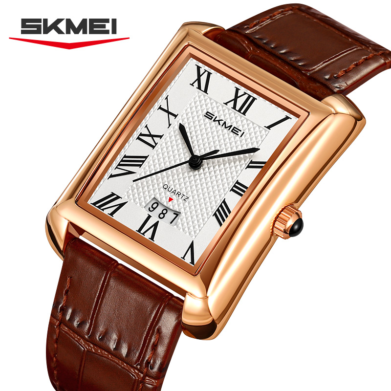 Leather Classic Strap - SKMEI 2575 クラシックメンズクォーツ時計ビジネスカレンダースクエアダイヤルレザーストラップエレガントなファッション腕時計男性用 Reloj Hombre