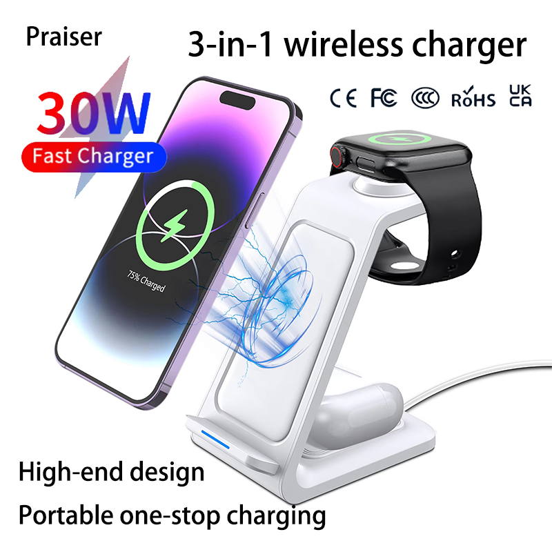 Watch Charger Cable - 15W 3in1 ワイヤレス充電スタンド iPhone、Samsung、Xiaomi、OPPO、Apple Watch 8/7、AirPods対応