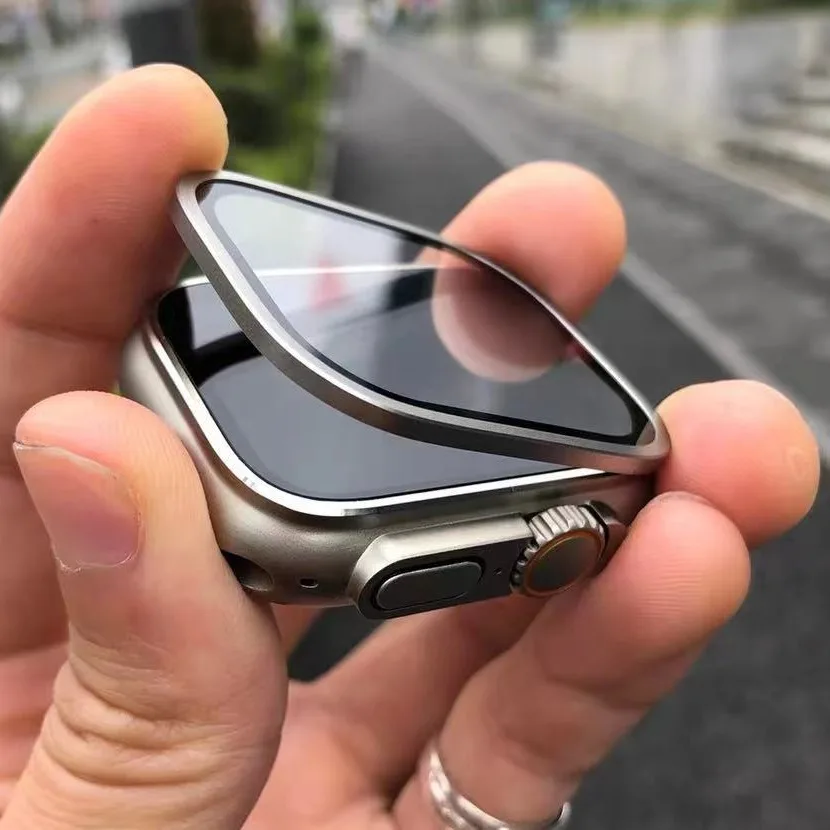 Apple Watch用の傷防止強化ガラス,チタンメタルフレ - Smartwatch Watch Accessories For Women のレビューと価格
