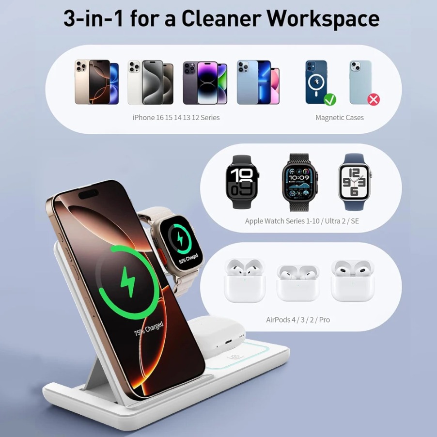 3in1折りたたみ式ナイトLEDライトワイヤレス充電スタンド - Watch Charger Cable のレビューと価格