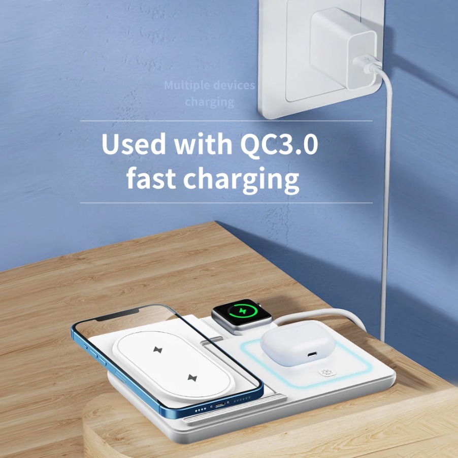 3in1折りたたみ式ナイトLEDライトワイヤレス充電スタンド - Watch Charger Cable のレビューと価格