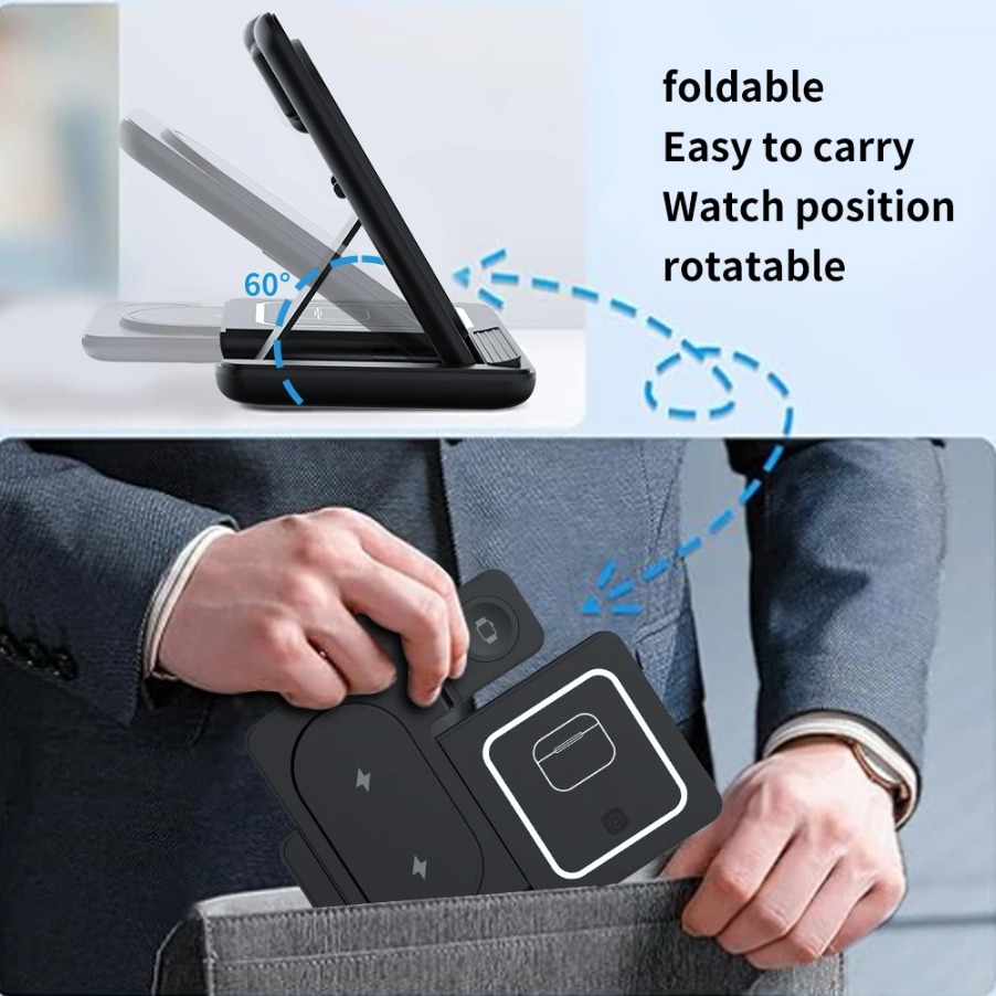 3in1折りたたみ式ナイトLEDライトワイヤレス充電スタンド - Watch Charger Cable のレビューと価格